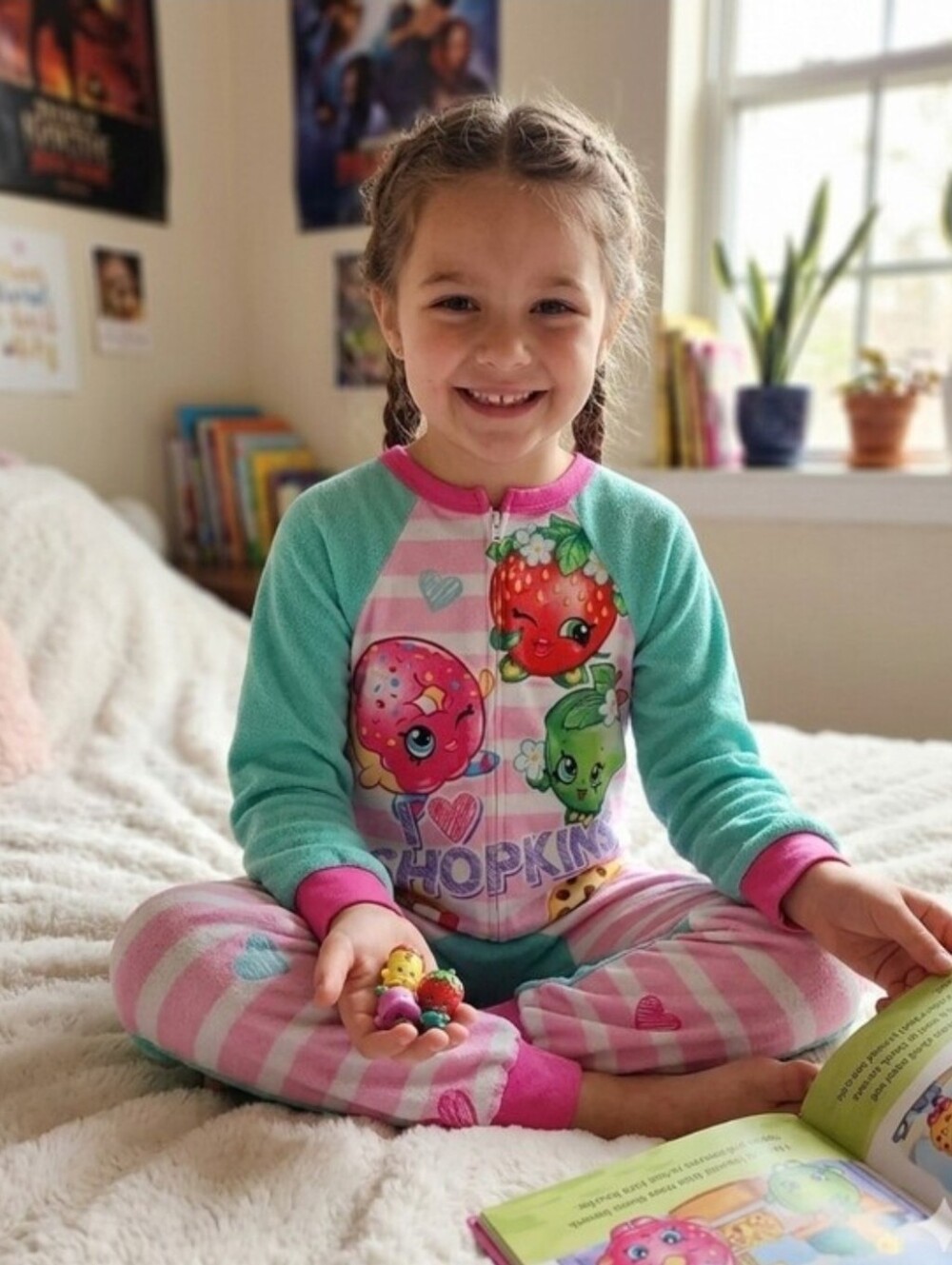Shopkins Pink, Mint & Hot Pink Kids One-Piece Footed Pajama